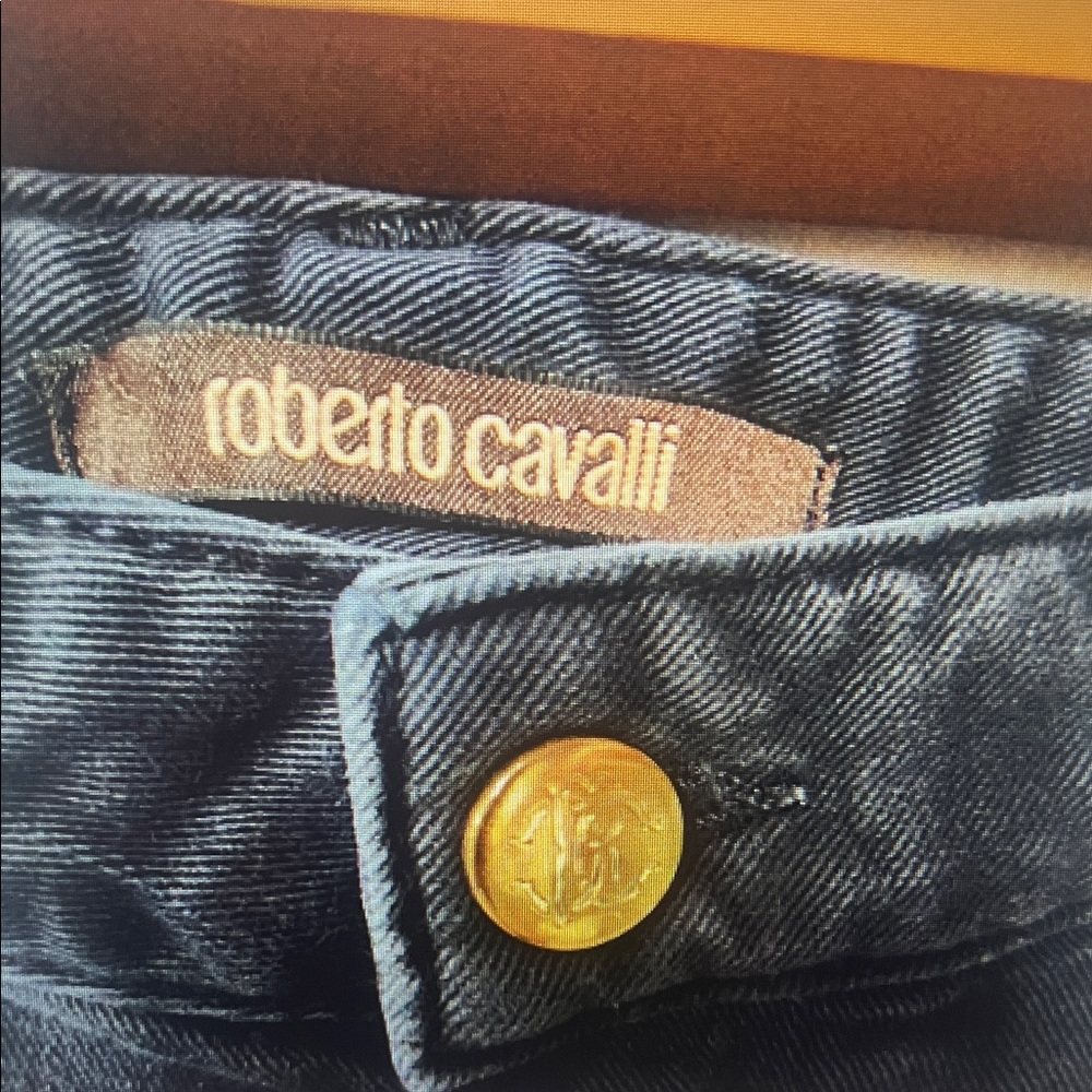 Roberto Cavalli black Jeans with Gold Emblem Button